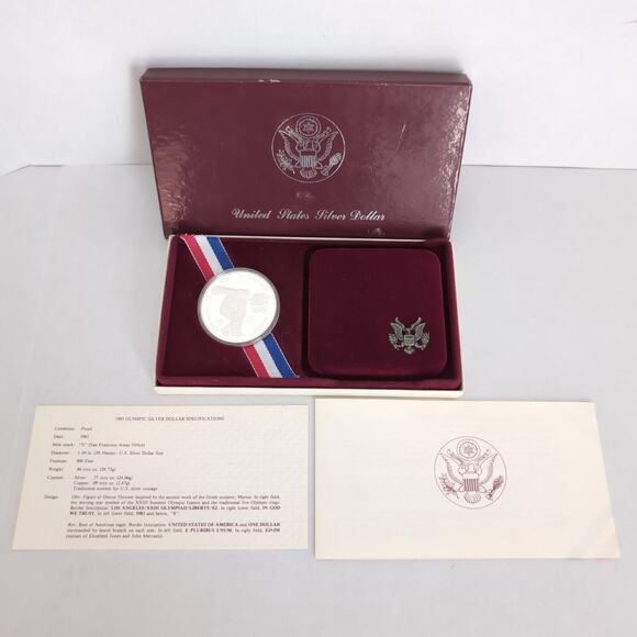United States 1983 Olympics Los Angeles Elizabeth Jones Silver Dollar Proof Coin - Picture 1 of 8